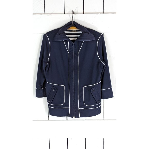 Jones New York blue white stretch zipper track suit sweatshirt - Picture 5 of 5